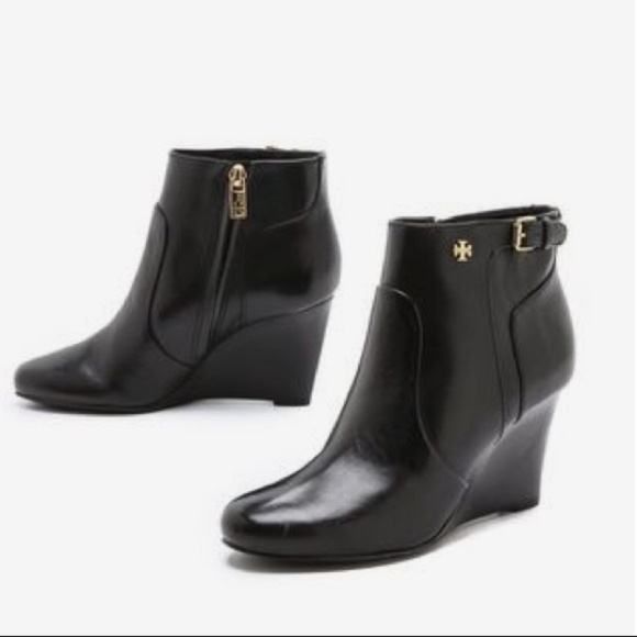 Tory Burch Shoes - Tory Burch Black Leather Milan Wedge Ankle Booties